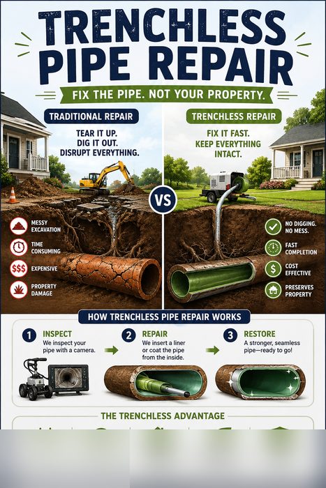 Traditional excavation vs trenchless pipe repair Plano TX