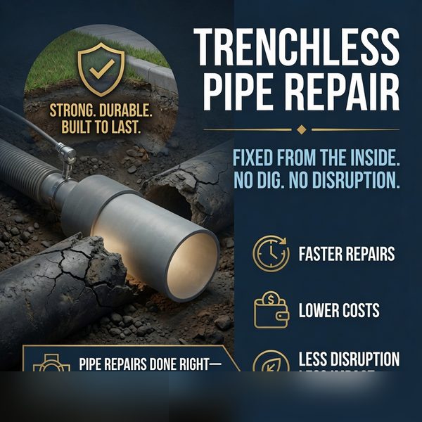 Trenchless no dig pipe repair completed Plano TX